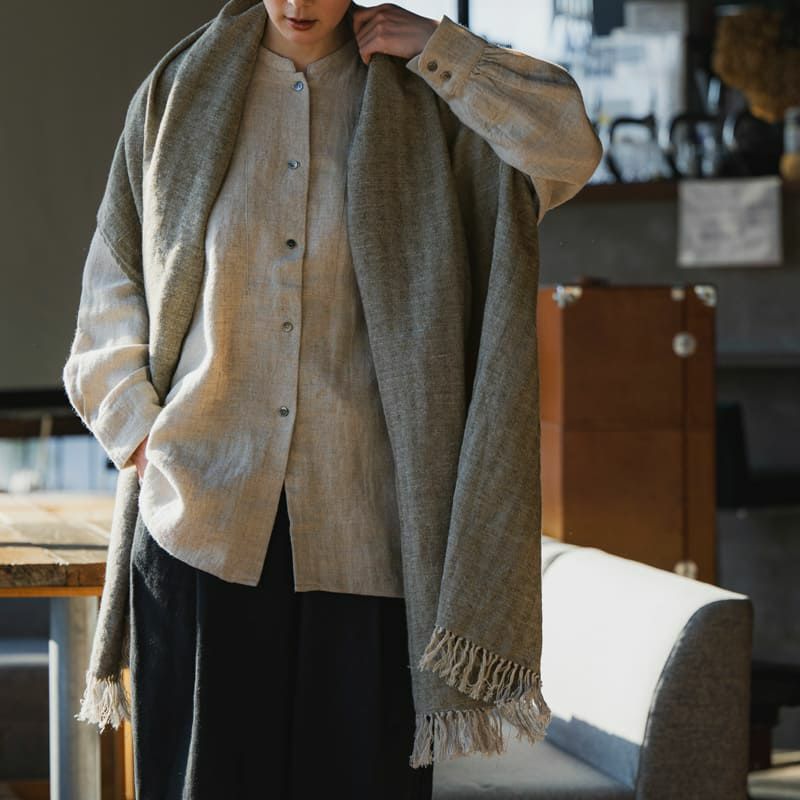 シェットランド ウールリネン ヘリンボン リネンウール リネン生地 布 冬