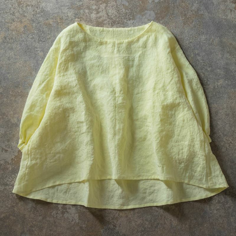 無地染めフレンチリネン「リノクルール(Lino Couleur)」ルミナスで作ったブラウス 生地の森